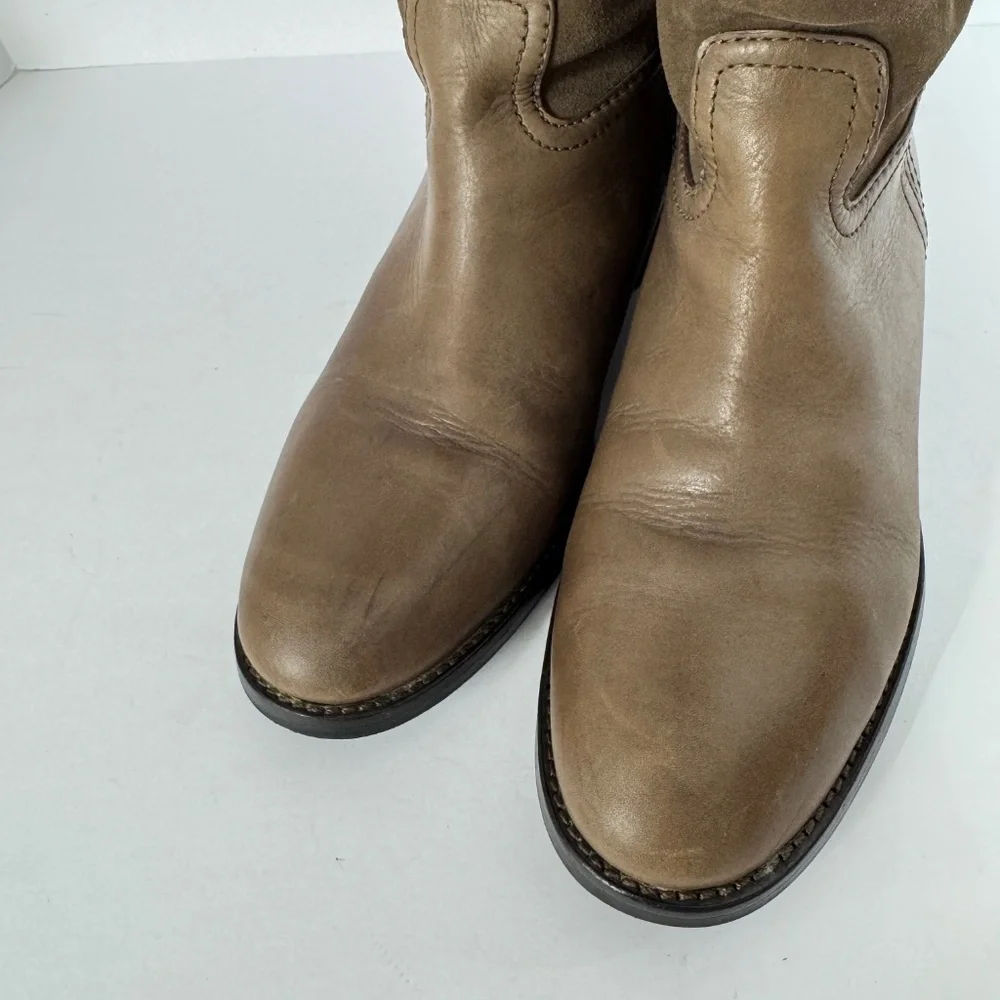 Tory Burch Women Brown Suede Leather Riding Boots Logo Tall Boots 6.5 Equestrian